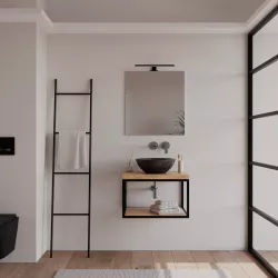 Mobile bagno sospeso 60 cm portalavabo nero e rovere con top 3,8 cm e specchio - Axis