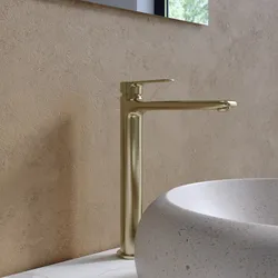 Miscelatore lavabo alto in ottone oro spazzolato - Tila