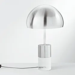 Lampada da tavolo rotonda 30 cm base in marmo e paralume nichel
