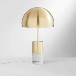 Lampada da tavolo rotonda 30 cm base in marmo e paralume oro