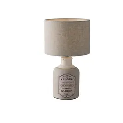 Lampada da tavolo rotonda 30 cm in ceramica beige e paralume in tessuto