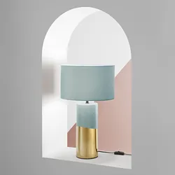 Lampada da tavolo rotonda 33 cm con base oro e paralume verde effetto velluto
