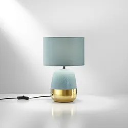 Lampada da tavolo rotonda 22 cm base oro e paralume verde pavone effetto velluto