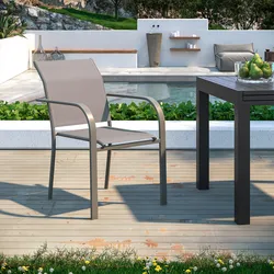 Sedia da giardino con braccioli in alluminio e textilene tortora - Lumira