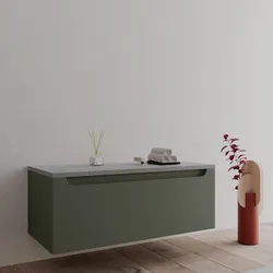 Cassettone bagno sospeso 90 cm verde cemento con top in grigio pietra - Sleek