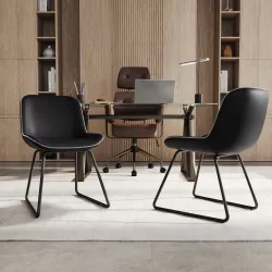 Set 2 sedie in similpelle nero con gambe a slitta in metallo nero - Bexley