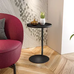 Tavolino rotondo 40 cm top in legno e struttura in metallo nero con base portaoggetti - Thorn