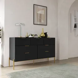 Cassettiera 139x81h cm con 7 cassetti nero opaco cannettato e gambe oro - Gwyneth