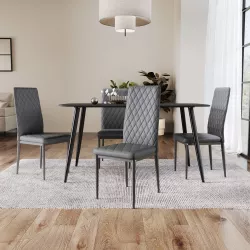 Set 4 sedie in similpelle trapuntato grigio e struttura in metallo grigio - Khelani