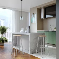 Set 2 sgabelli in acciaio grigio opaco e seduta rovere chiaro con poggiapiedi - Grunge