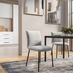 Sedia in tessuto grigio effetto wool con gambe in metallo nero - Penny