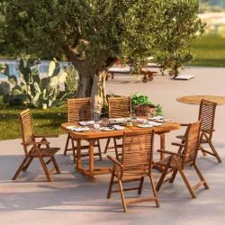 Set pranzo tavolo allungabile 180/240x100 cm e 6 sedie regolabili in legno di acacia - Paja