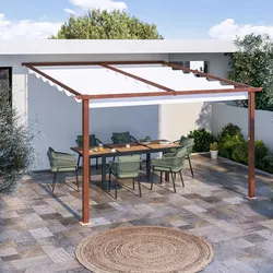 Pergola da esterno 4x4 m in alluminio effetto corten e telo bianco - Norris