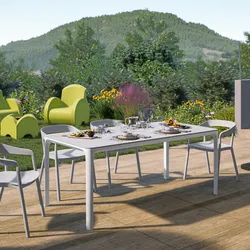 Tavolo da giardino 180x90 cm in alluminio bianco con top effetto marmo bianco - Meditheo
