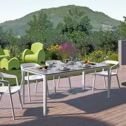 Tavolo da giardino 180x90 cm in alluminio bianco con top effetto marmo grigio - Meditheo
