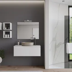 Mobile bagno sospeso 100 cm con top bianco opaco e specchio - Agave