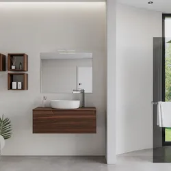 Mobile bagno sospeso 100 cm con top rovere deciso e specchio - Agave