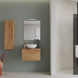 Mobile bagno sospeso 60 cm con top rovere gold e specchio - Agave