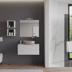 Mobile bagno sospeso 80 cm con top bianco opaco e specchio - Agave