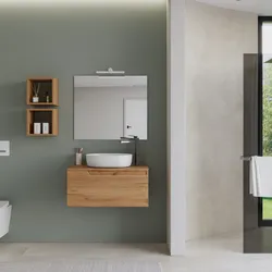 Mobile bagno sospeso 80 cm con top rovere gold e specchio - Agave