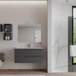 Mobile bagno sospeso 100 cm antracite con lavabo e specchio - Agave Plus