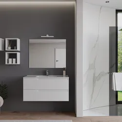 Mobile bagno sospeso 100 cm bianco opaco con lavabo e specchio - Agave Plus