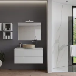 Mobile bagno sospeso 100 cm con top bianco opaco e specchio - Agave Plus