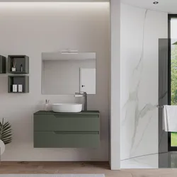 Mobile bagno sospeso 100 cm con top verde cemento e specchio - Agave Plus
