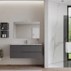Mobile bagno sospeso 120 cm antracite con lavabo e specchio - Agave Plus