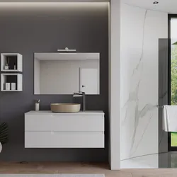 Mobile bagno sospeso 120 cm con top bianco opaco e specchio - Agave Plus
