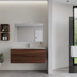 Mobile bagno sospeso 120 cm rovere deciso con lavabo e specchio - Agave Plus