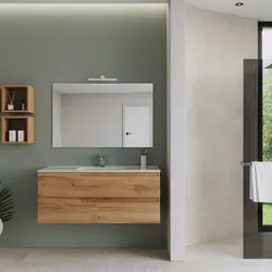 Mobile bagno sospeso 120 cm rovere gold con lavabo e specchio - Agave Plus