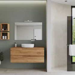 Mobile bagno sospeso 120 cm con top rovere gold e specchio - Agave Plus