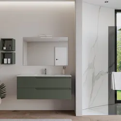 Mobile bagno sospeso 120 cm verde cemento con lavabo e specchio - Agave Plus