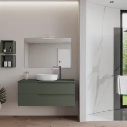 Mobile bagno sospeso 120 cm con top verde cemento e specchio - Agave Plus