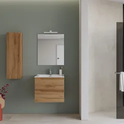 Mobile bagno sospeso 60 cm rovere gold con lavabo e specchio - Agave Plus