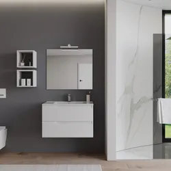 Mobile bagno sospeso 80 cm bianco opaco con lavabo e specchio - Agave Plus