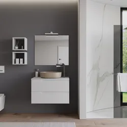 Mobile bagno sospeso 80 cm con top bianco opaco e specchio - Agave Plus