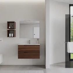 Mobile bagno sospeso 80 cm rovere deciso con lavabo e specchio - Agave Plus