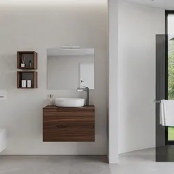 Mobile bagno sospeso 80 cm con top rovere deciso e specchio - Agave Plus