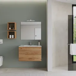 Mobile bagno sospeso 80 cm rovere gold con lavabo e specchio - Agave Plus