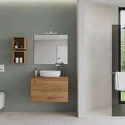 Mobile bagno sospeso 80 cm con top rovere gold e specchio - Agave Plus