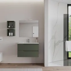 Mobile bagno sospeso 80 cm verde cemento con lavabo e specchio - Agave Plus