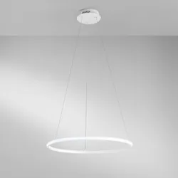 Lampada LED sospesa rotonda 60 cm in metallo bianco con diffusore in silicone