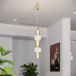 Lampada LED sospesa 241 h cm in metallo oro con diffusore in vetro
