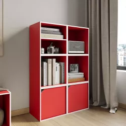 Set 6 cubi modulari rosso con ante e ripiani - Puzzle