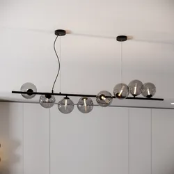 Lampada sospesa 145x33,5 cm in metallo nero con diffusori in vetro fumè