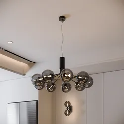Lampada sospesa rotonda 83 cm in metallo nero e diffusori in vetro soffiato fumè