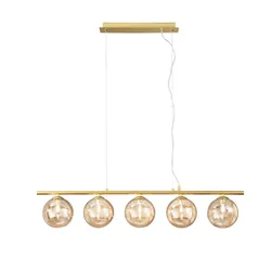 Lampada sospesa 100x15 cm in metallo oro con diffusori in vetro champagne