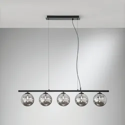 Lampada sospesa 100x15 cm in metallo nero con diffusori in vetro fumè